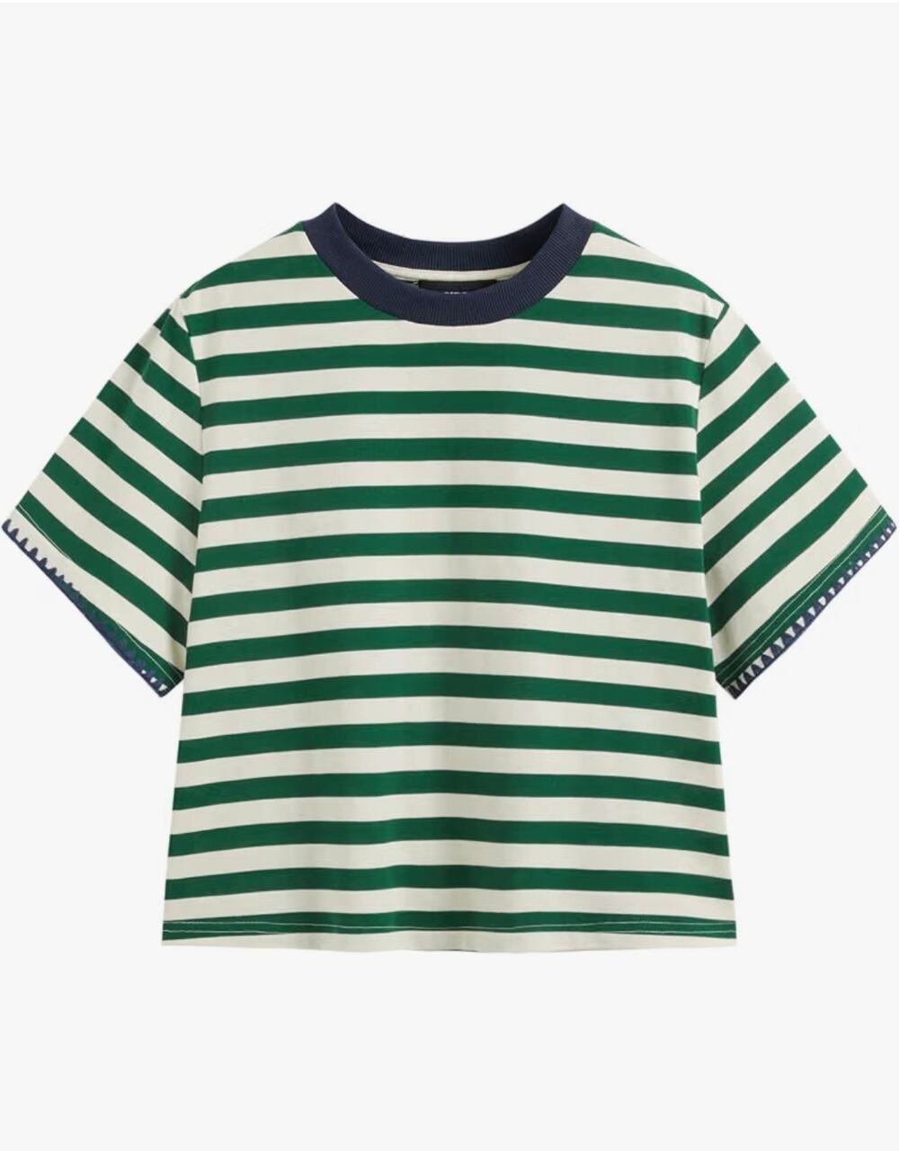CIDER Women Stripe Crop Boxy Top Oversized Summer Crew Neck T-Shirt Cotton XL
